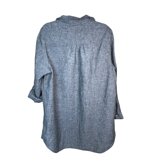 TAHARI 100% Linen Top Blouse Sz 1X Popover Hi-lo Hem V-Neck Boho Blue Lagenlook - Picture 2 of 11